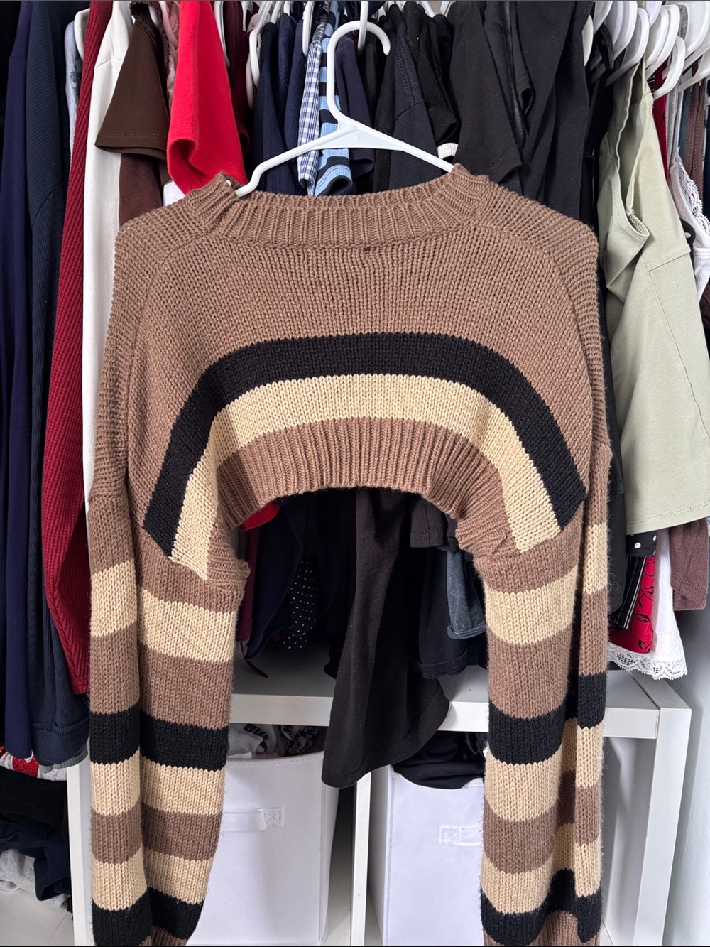 Shein Women's Brown Striped Cropped Sweater Shrug